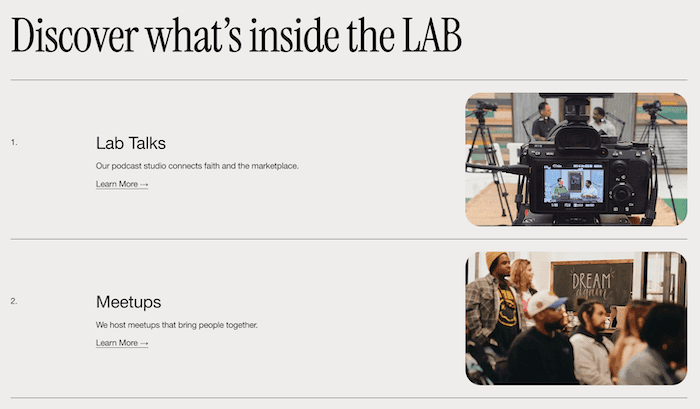 The LAB Inc. discover section