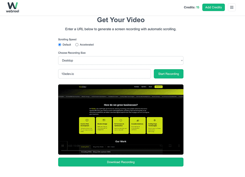 WebReel Upload Interface